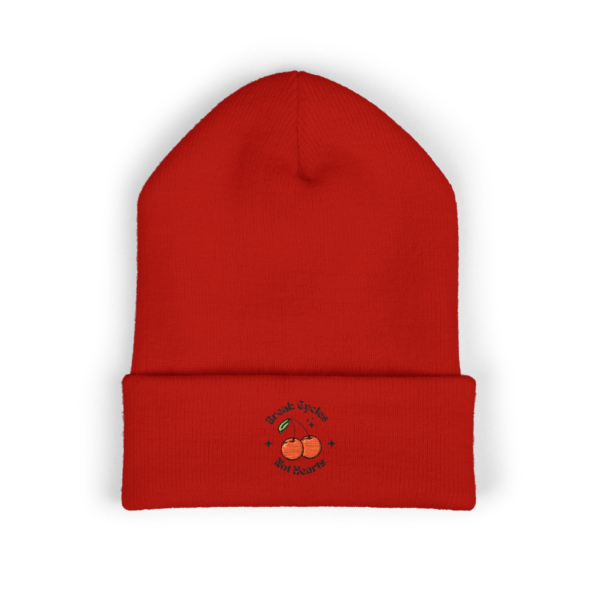 break cycles not hearts- embroidered cuffed beanie
