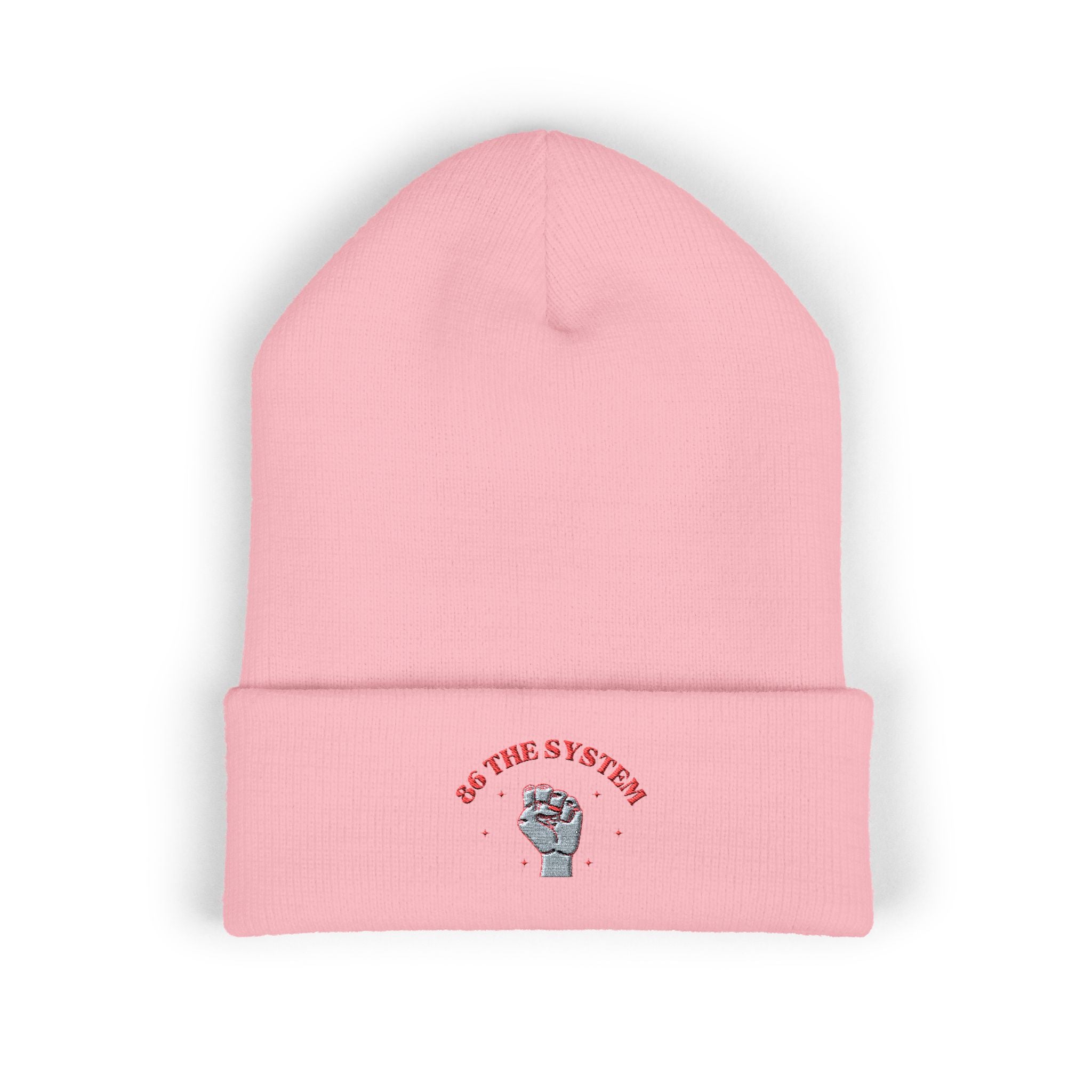 86 the system- embroidered skull cuffed beanie