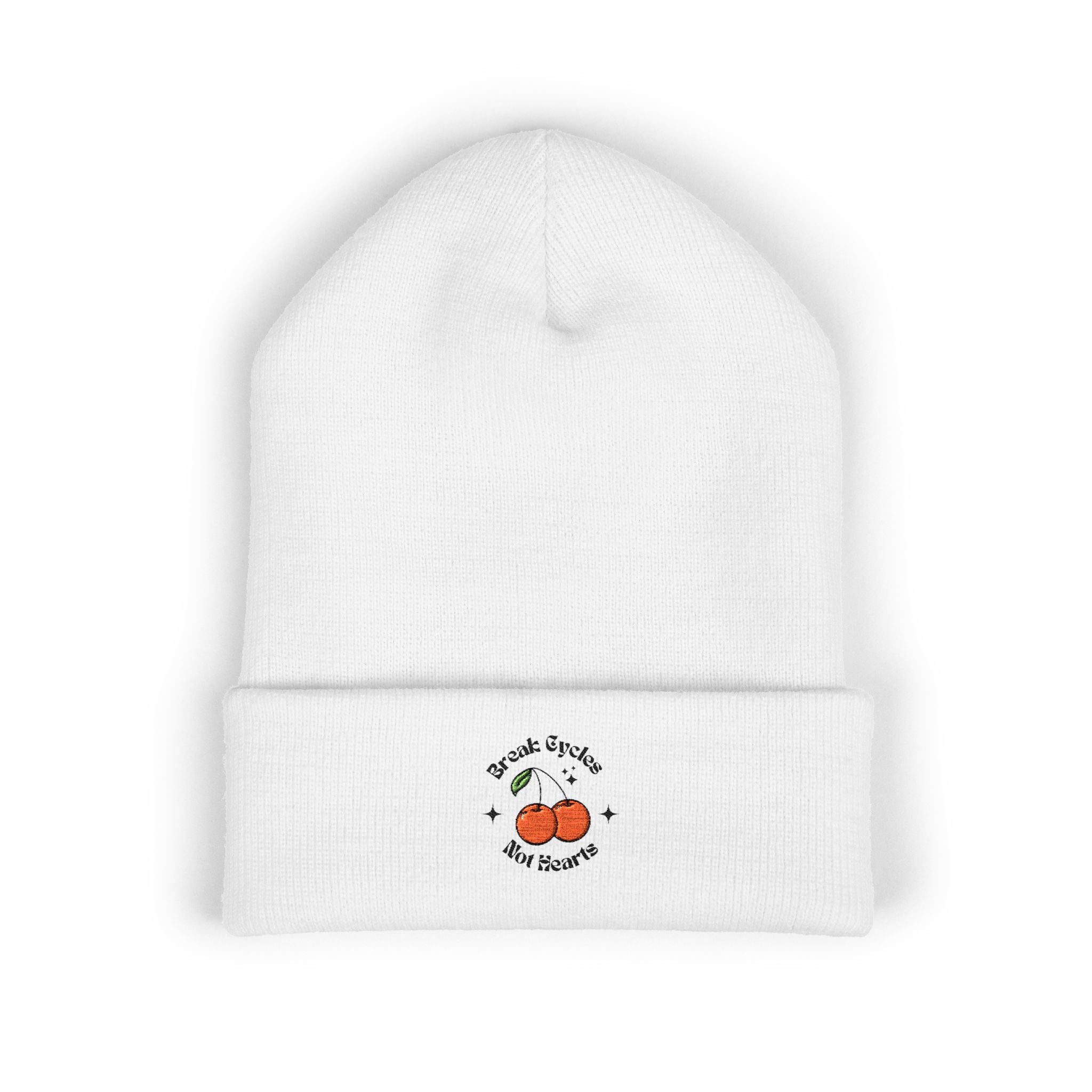 break cycles not hearts- embroidered cuffed beanie