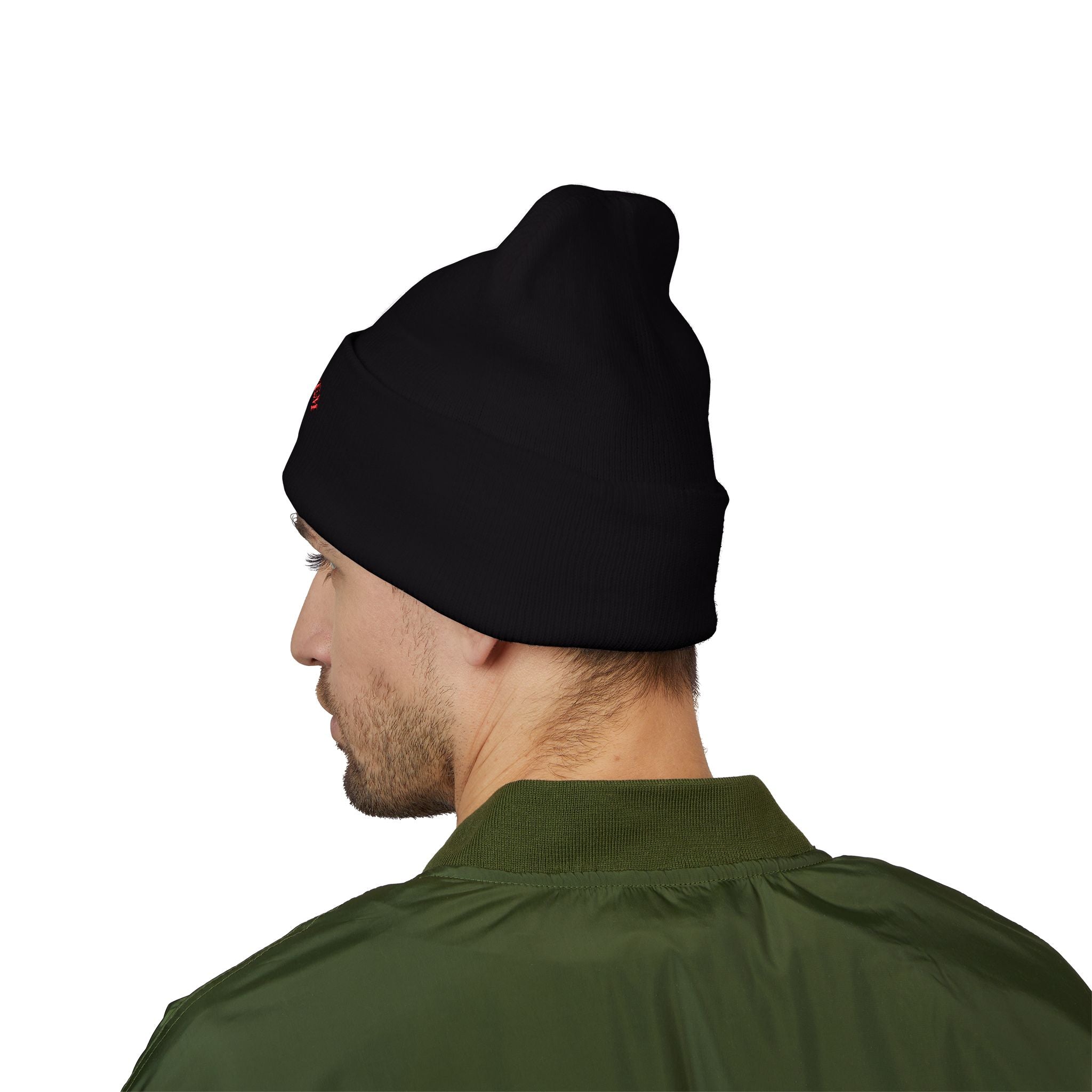 86 the system- embroidered skull cuffed beanie