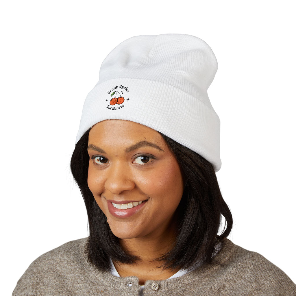 break cycles not hearts- embroidered cuffed beanie