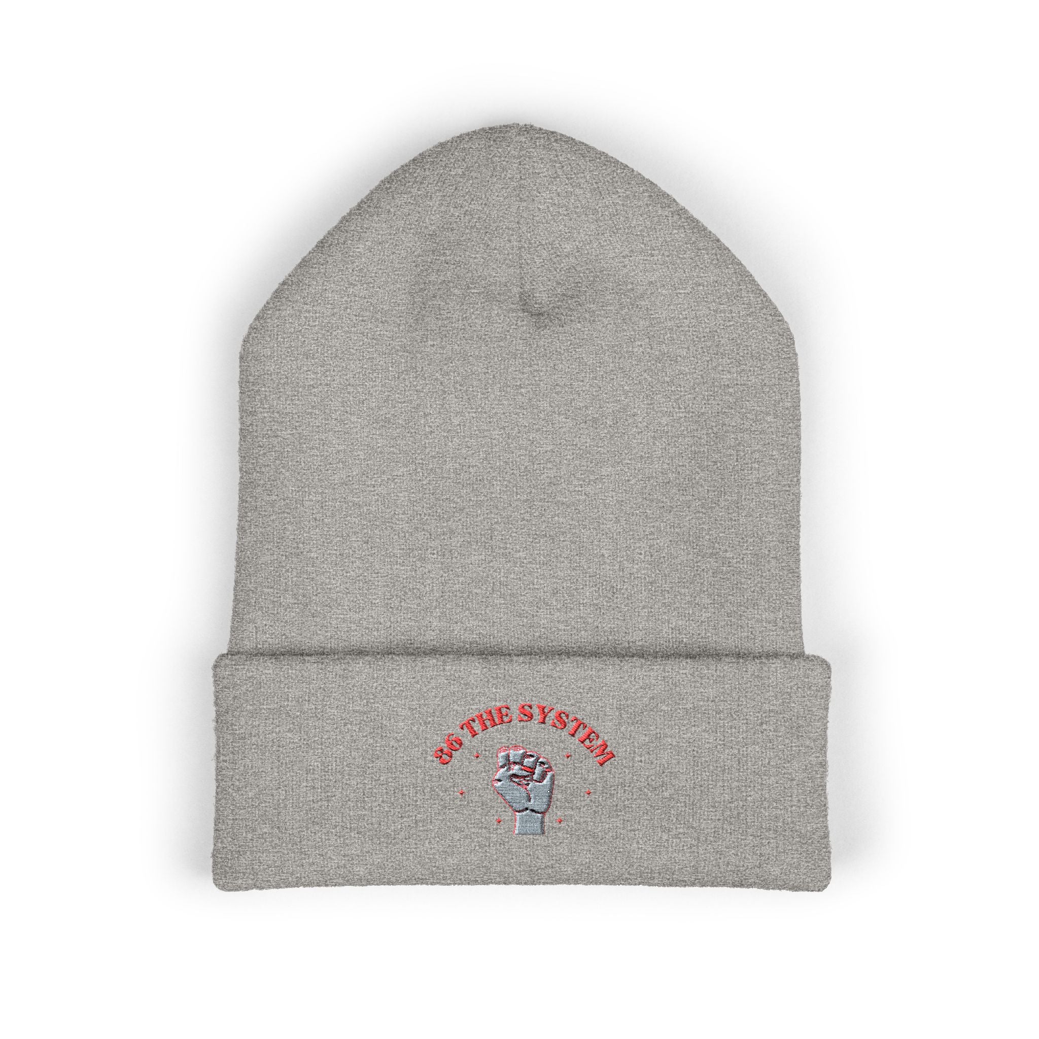86 the system- embroidered skull cuffed beanie