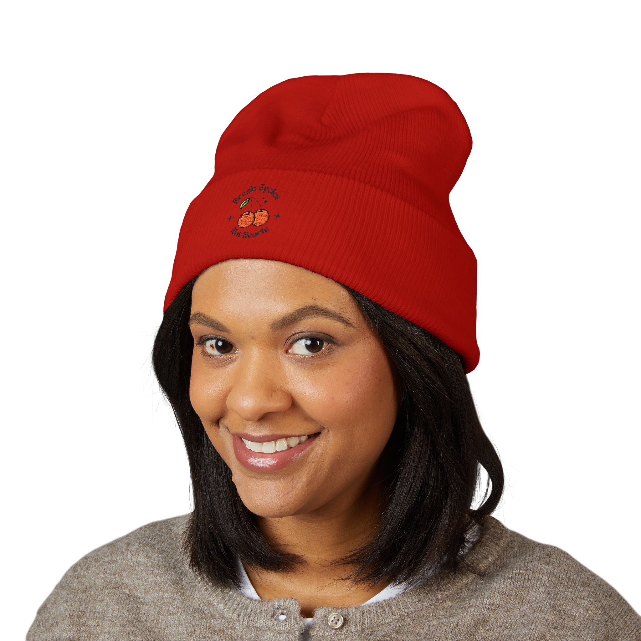 break cycles not hearts- embroidered cuffed beanie