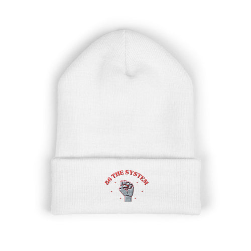 86 the system- embroidered skull cuffed beanie